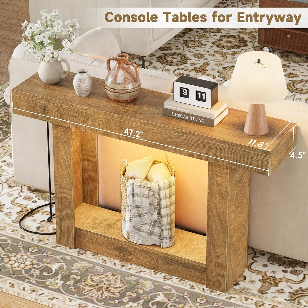 47.2" Entryway Table with Outlet, 2-Tier Console Table with Sensor Light...