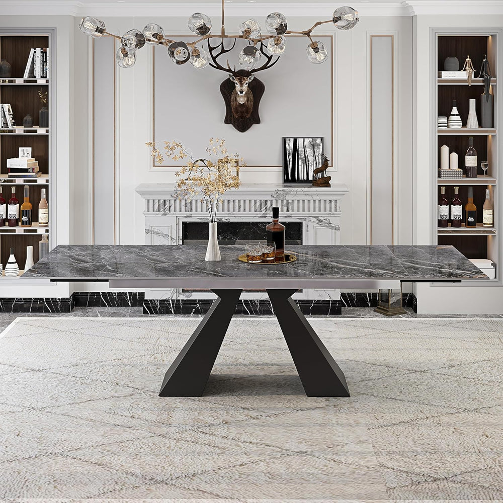 Telescoping Faux Marble Table 63-94.49" Adjustable Length 8-10 People He...