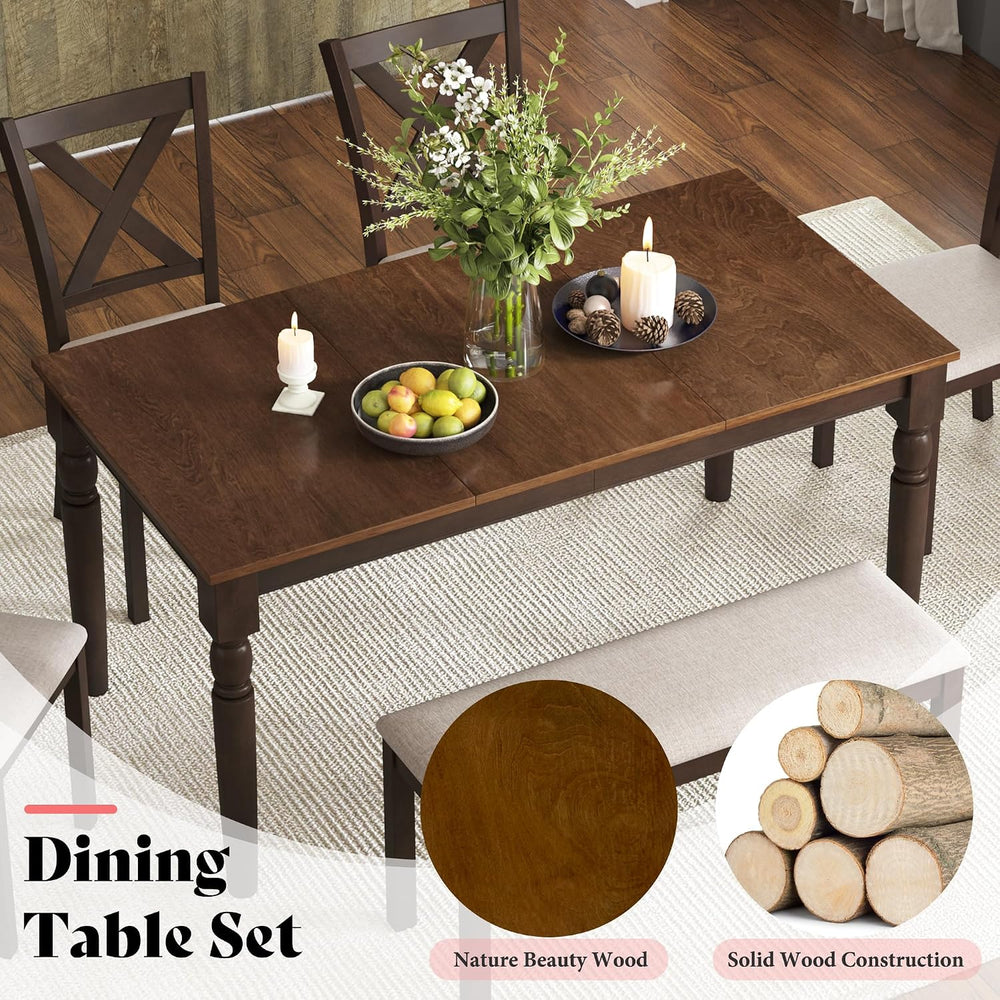 AMERLIFE 6-Piece Farmhouse Dining Table Set for 6-7, 60" Solid Wood Kitc...