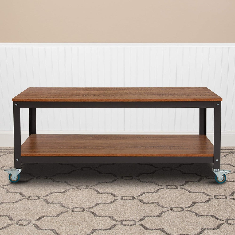 Flash Furniture Livingston Collection TV Stand in Brown Oak Wood Grain Finish...