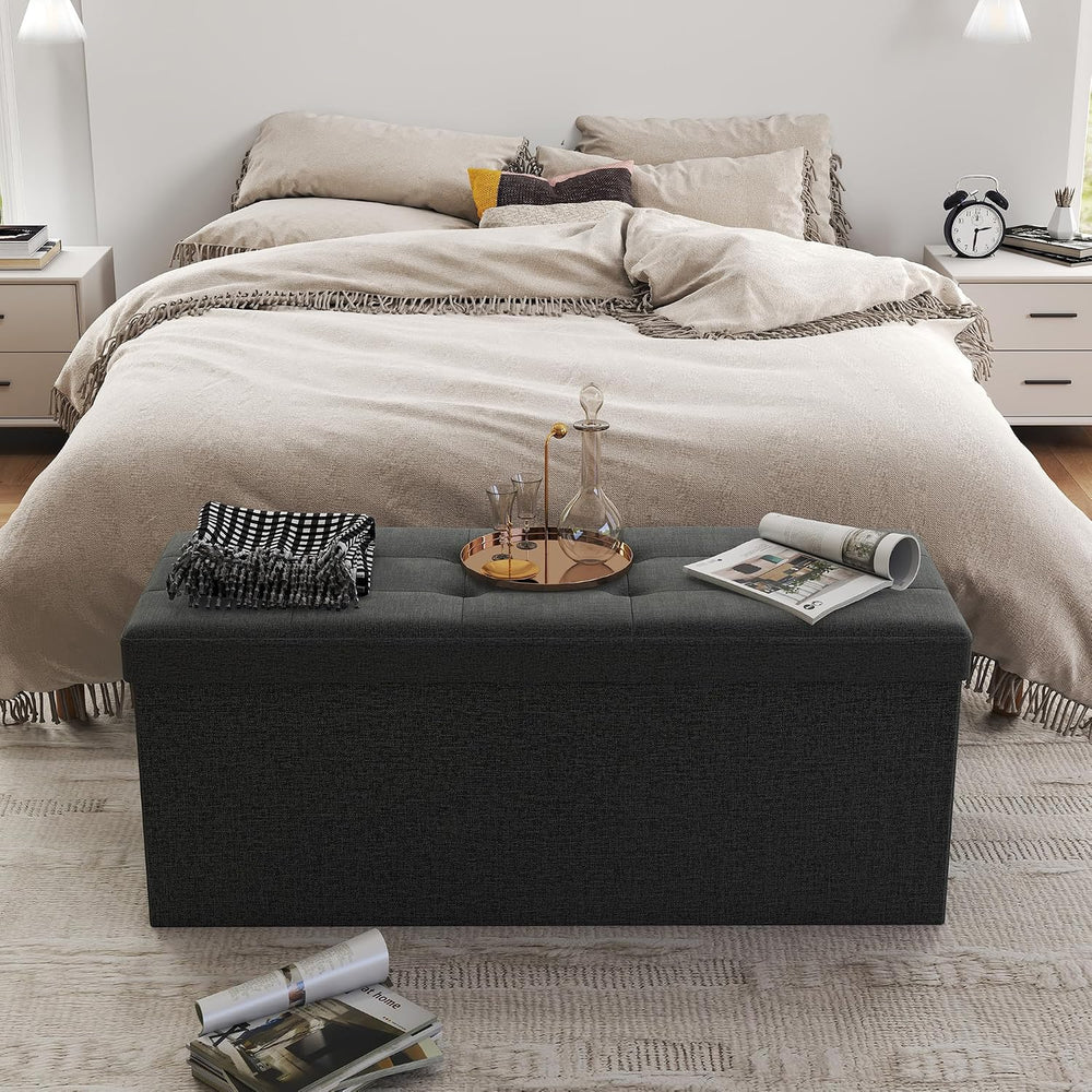 Folding Ottoman with Storage,Drak Gray
