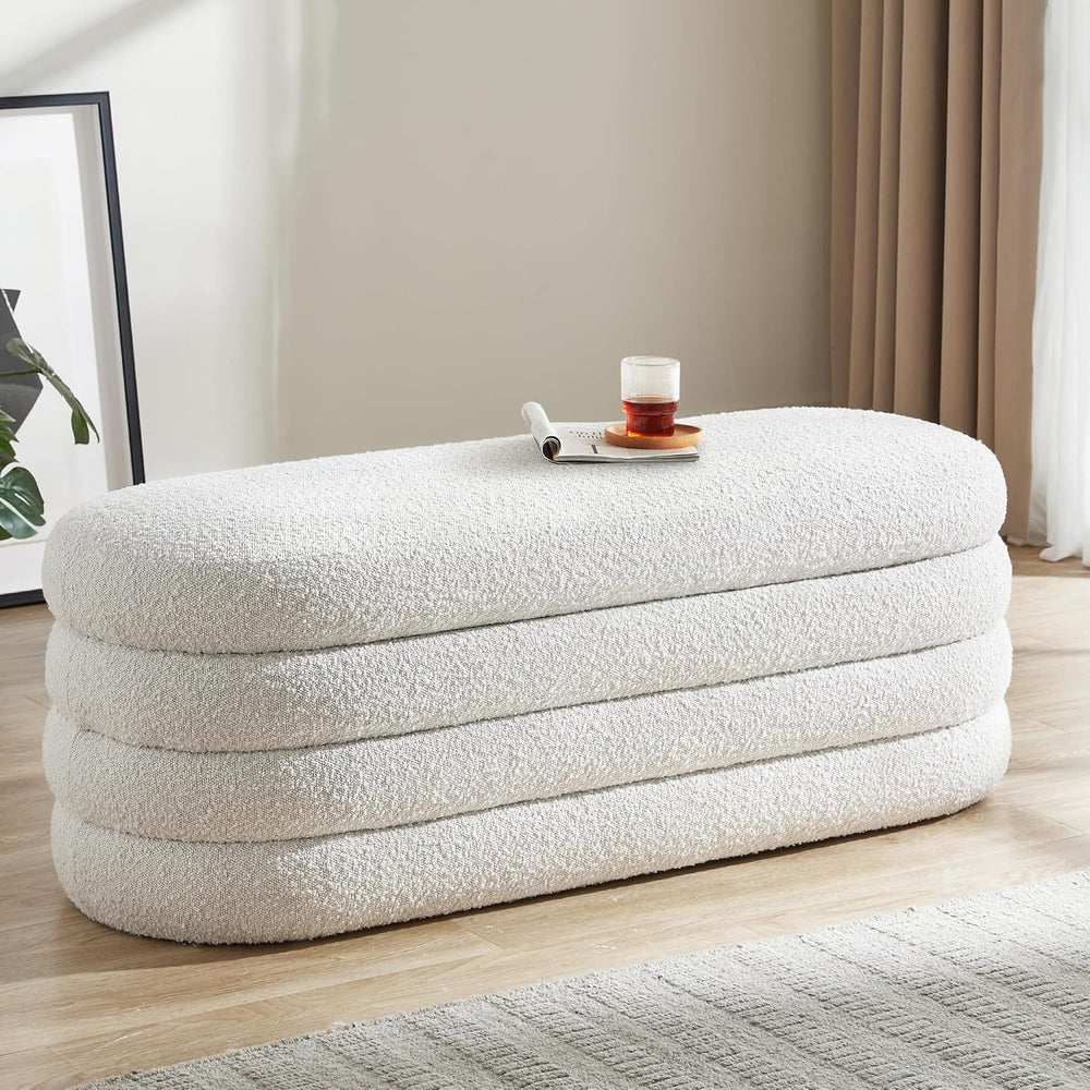 Krcix Boucle Storage Ottoman Bench for Bedroom 49.2 Inch Upholstered,Ivory | ...