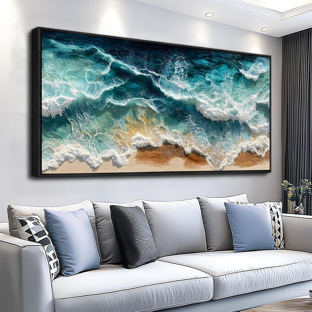 WLWBINTING Black Framed Large Beach wall art Ocean Wave Canvas Prints Modern ...