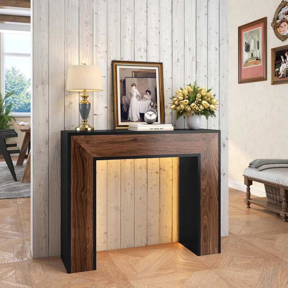 41" Entryway Table with LED Light, Farmhouse Wood Console Table Behind C...
