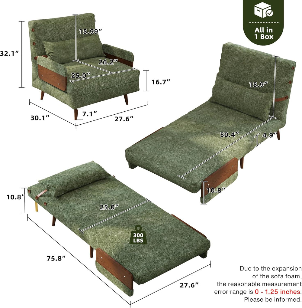 JASIWAY 28" Convertible Sleeper Sofa Chair for Adults, Chenille Futon Chair