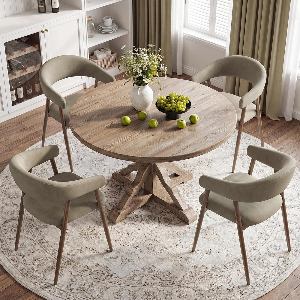 Upholstered Dining Chairs Set of 4, Comfy Curved Backrest & Armrest