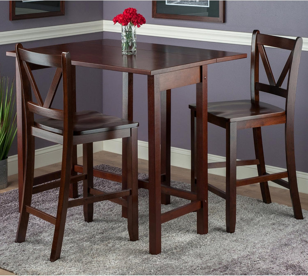 Winsome Lynnwood Collection 3 Piece Drop Leaf Table with 2 Counter V-Back Sto...