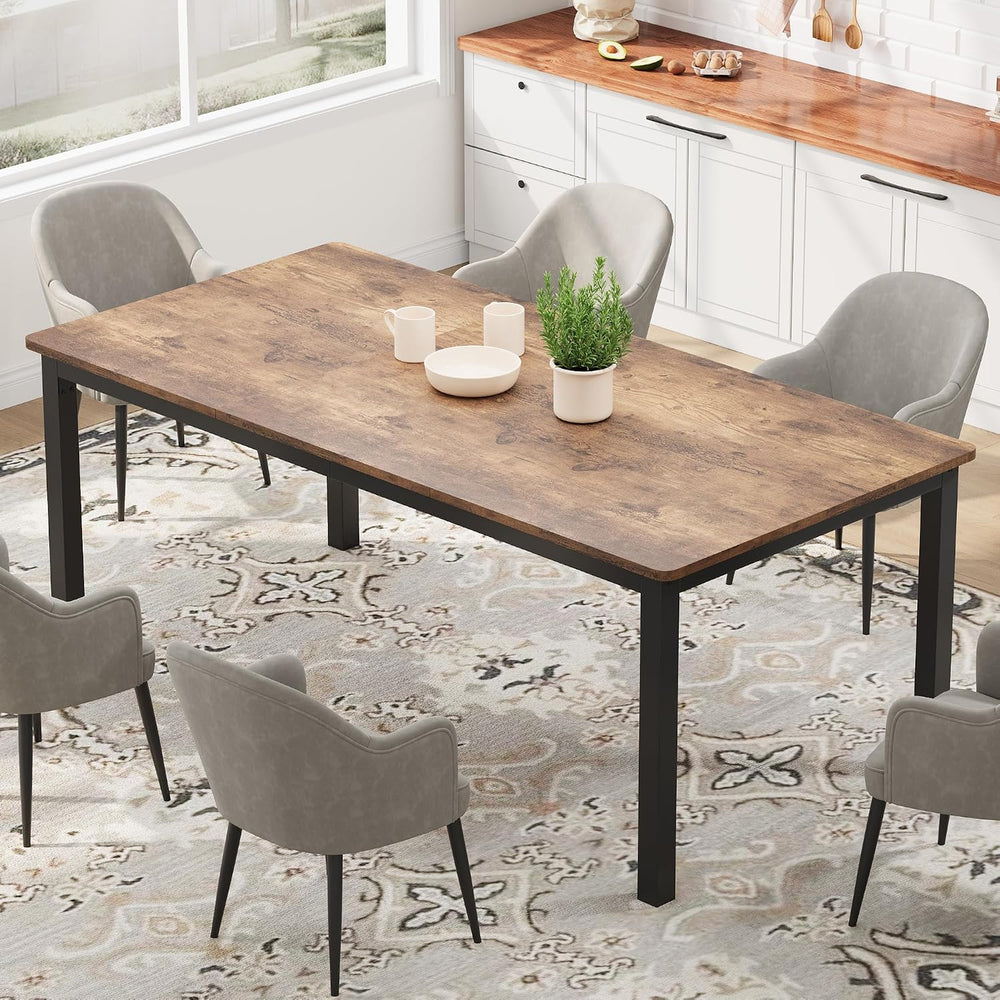 79 Inch Industrial Dining Table, Large Rectangle Kitchen Table with Metal Leg...