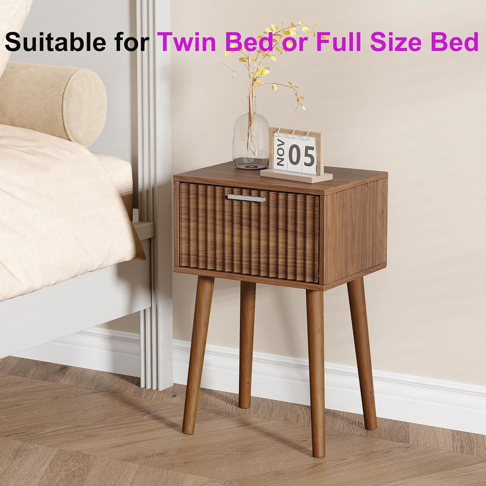 LAATOOREE Nightstands Set of 2, Small Fluted Side Table, Bedside Table with S...