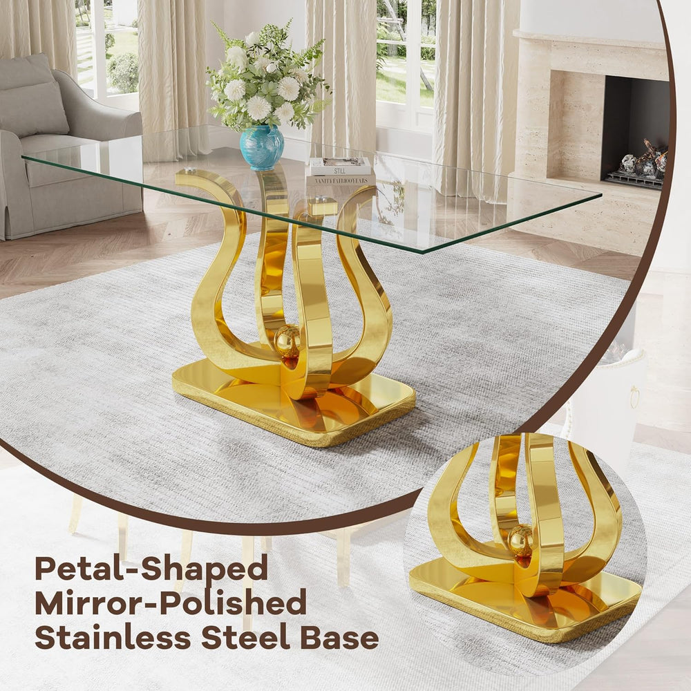 69" Glass Dining Table for 4-6, Luxury Rectangular Kitchen Table with Te...
