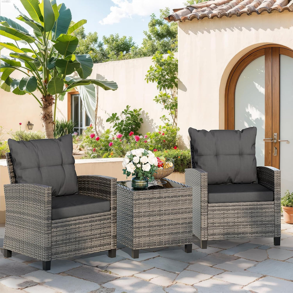 Vongrasig 3 Piece Patio Furniture Set Small Outdoor Wicker Rattan Front Porch...