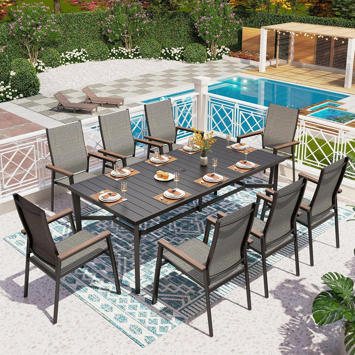 PHI VILLA Outdoor Dining Set for 8 w/Metal Table & Aluminum Chairs, Grey