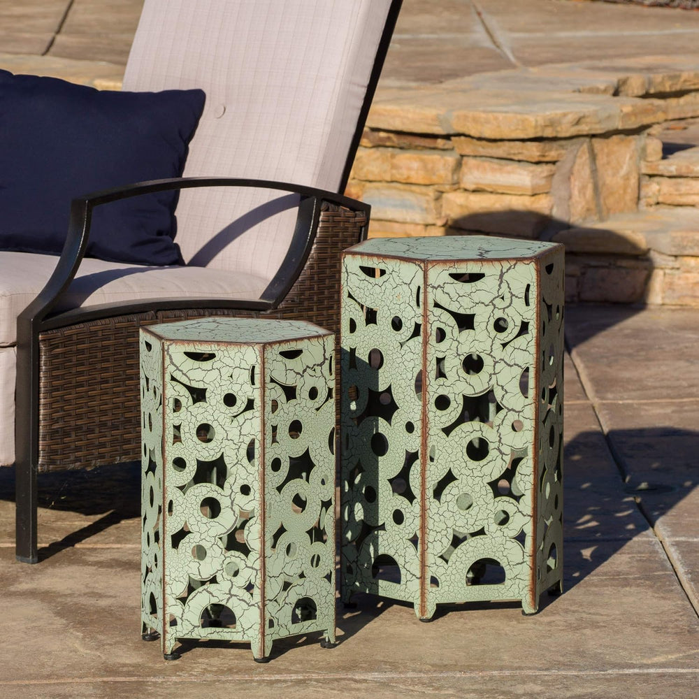 Christopher Knight Home Parrish Iron Accent Tables, 2-Pcs Set, Antique Green