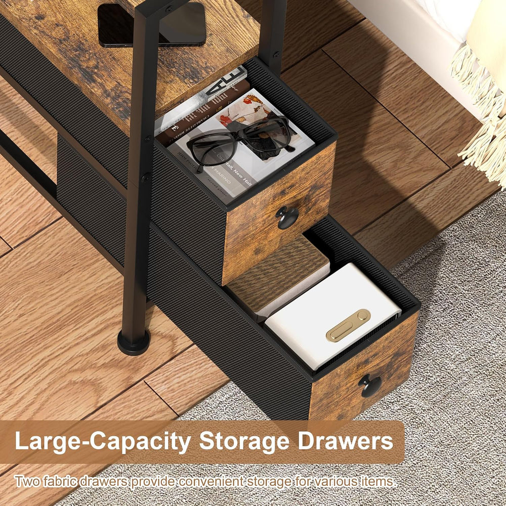 Small Narrow Side Table with Drawers, Skinny End Table for Small Spaces, Slim...
