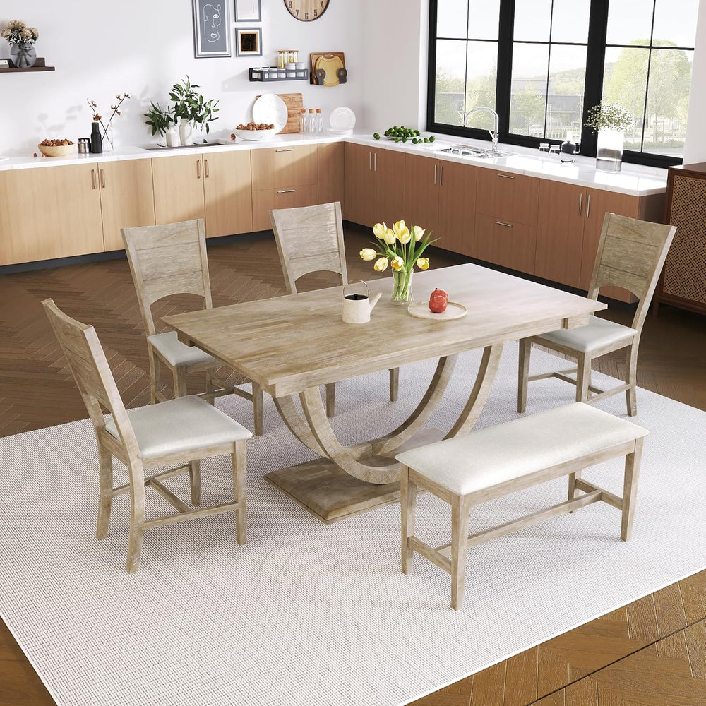 LUMISOL 6 Piece Dining Table Set for 6, Farmhouse Kitchen Dining Room Table S...
