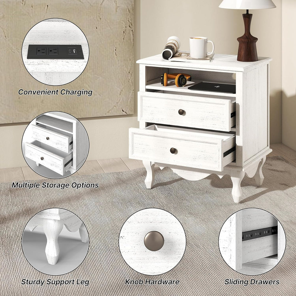 Solid Wood Nightstands Set of 2, Fully Assembled Night Stand with 2 Drawer &a...