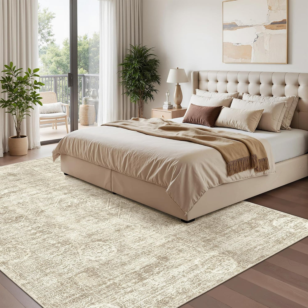 Madane 6x9 Area Rugs for Living Room, Washable Vintage Beige Rug