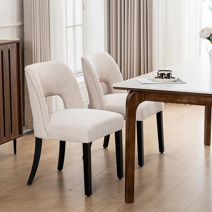 VKNOW Wooden Dining Chairs Set of 4, Modern Fabric Upholstered Dining Room Ch...