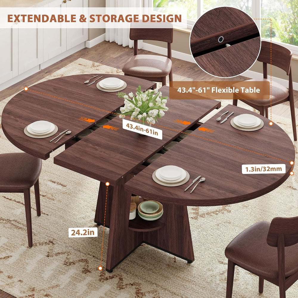 Extendable Dining Table, Round Kitchen Dining Room Dinner Table with for 4 6 ...