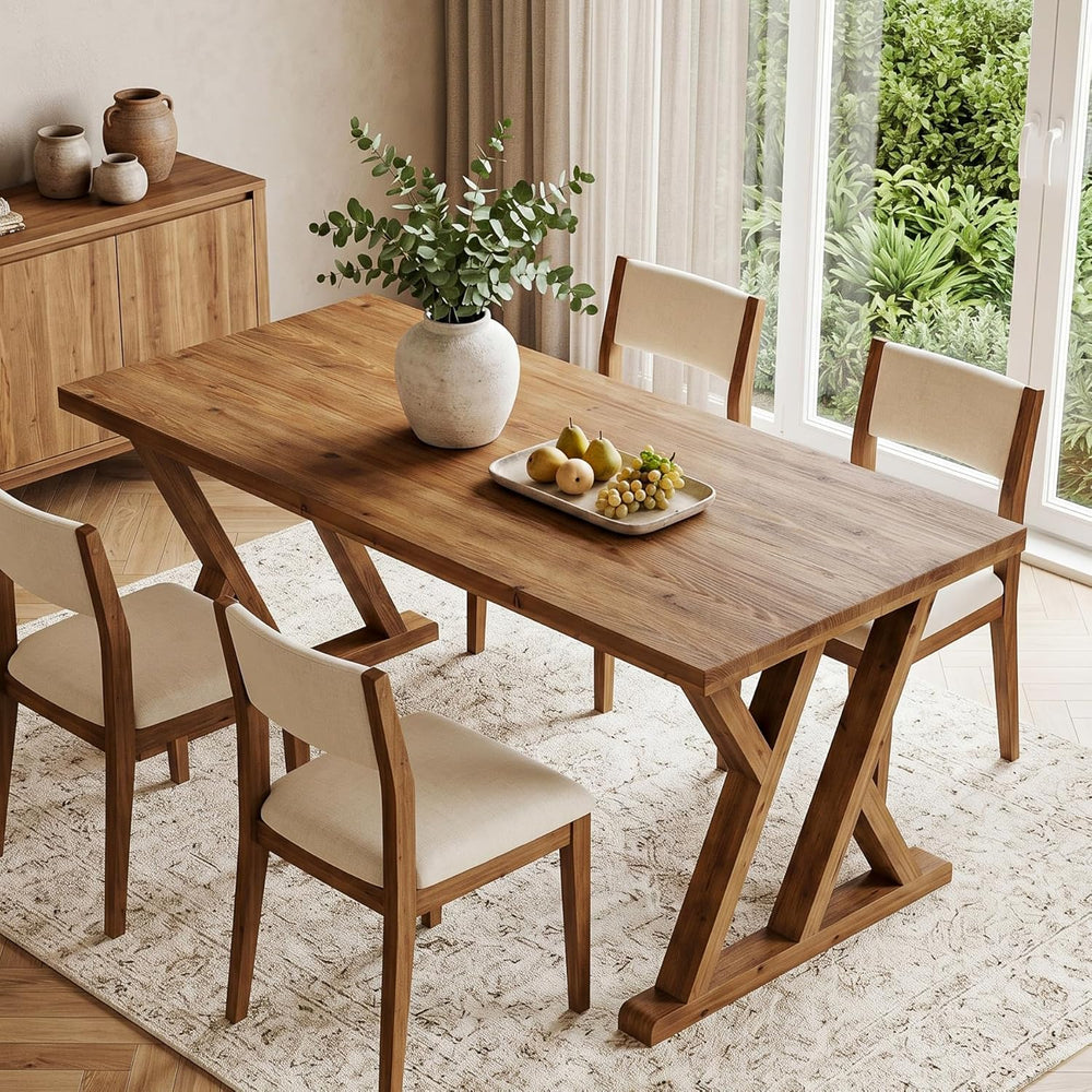 63" Farmhouse Solid Wood Dining Table for 4-6, Wooden Rectangular Rustic...