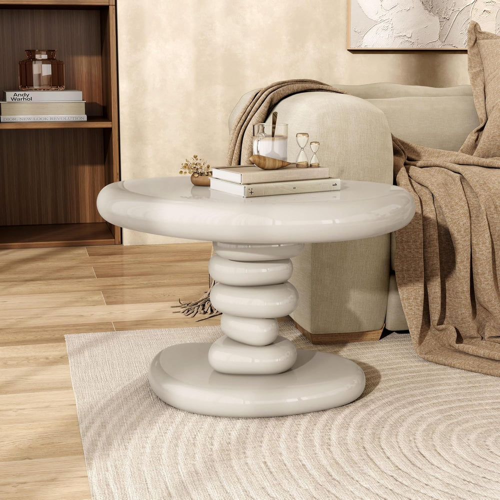 24/7 Shop at Home Kavren Modern 22-inch Oval Glossy Pedestal End Table, Stone...