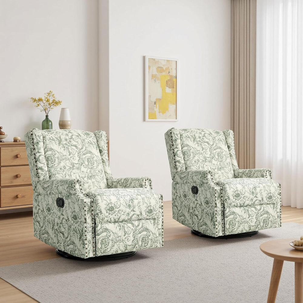 Swivel Glider Floral Recliner Chair, High Back Swivel Rocker Fabric Wingback ...