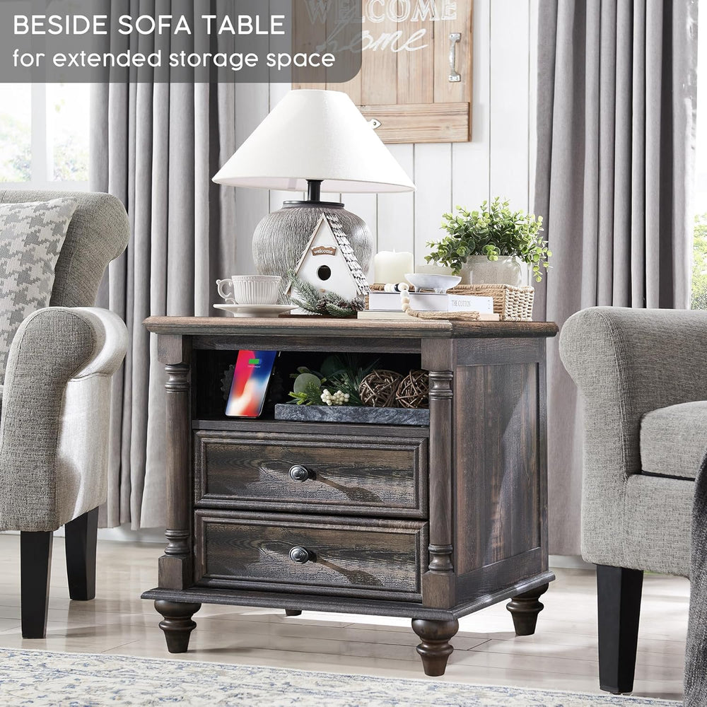 T4TREAM 24'' Farmhouse End Table w/4 Solid Wood Feet Set of 2, Large ...