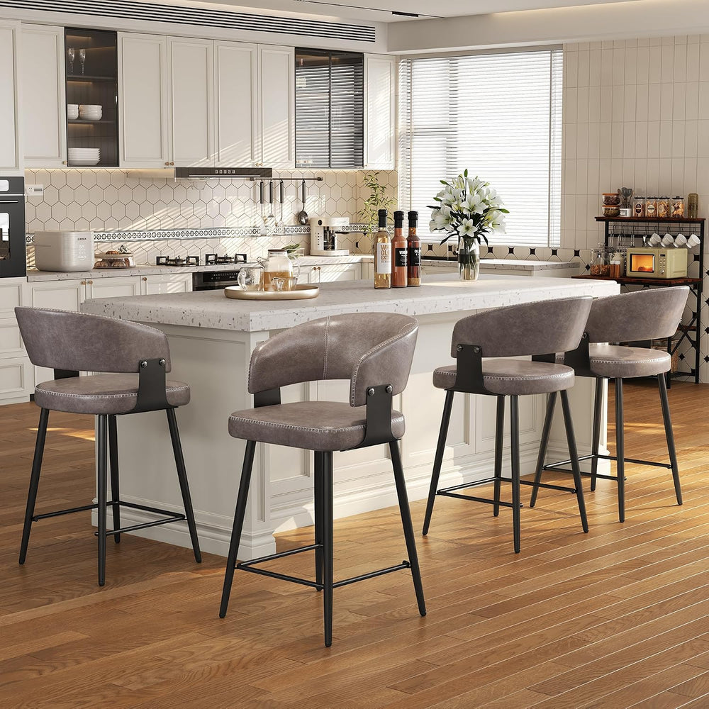 26" Counter Height Bar Chairs Set of 4, Padded Island Chairs, Gray