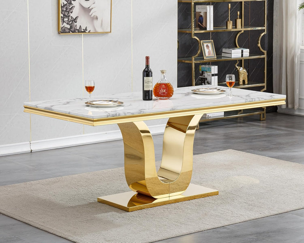 SSLine 68'' Marble Dining Table,Luxury Rectangular Kitchen Dining Roo...