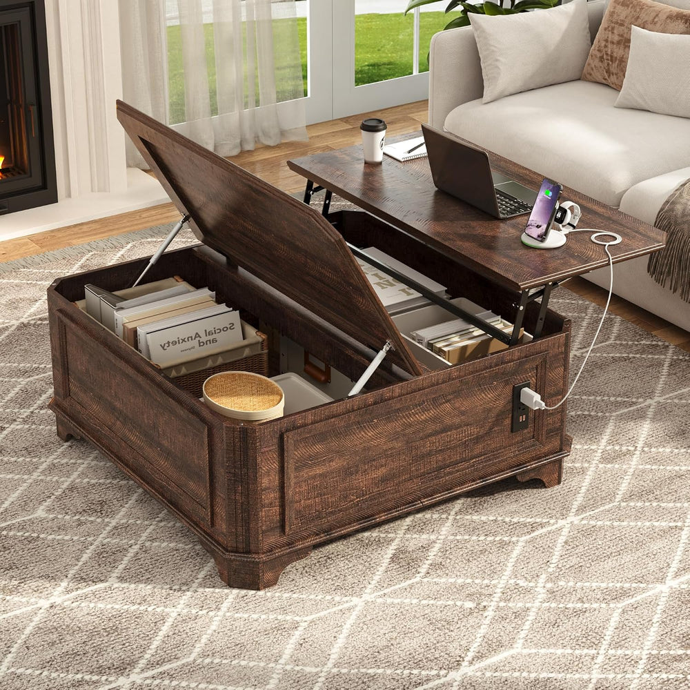 40 Inch Coffee Tables for Living Room Farmhouse Lift Top with Charging Statio...