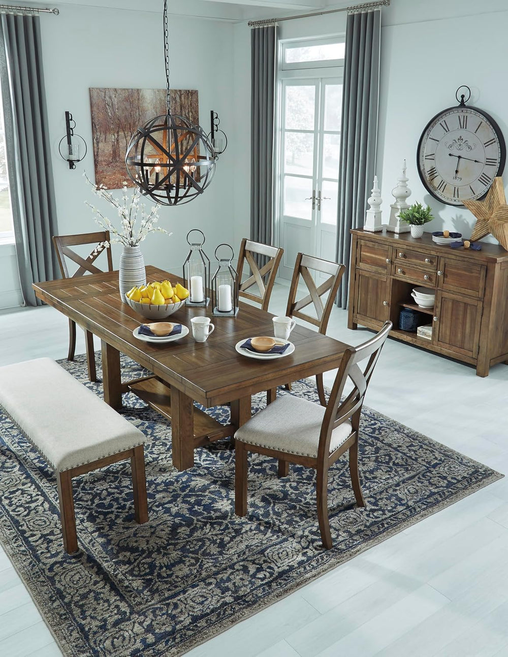 Signature Design by Ashley Moriville Wood Upholstered Dining Bench, Beige