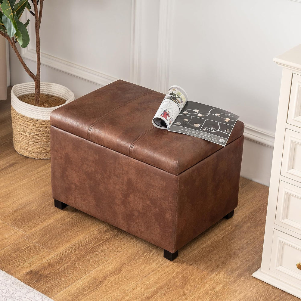 Asense 24-Inch Storage Ottoman Bench,Foot Stool Ottoman with Storage, Faux Le...