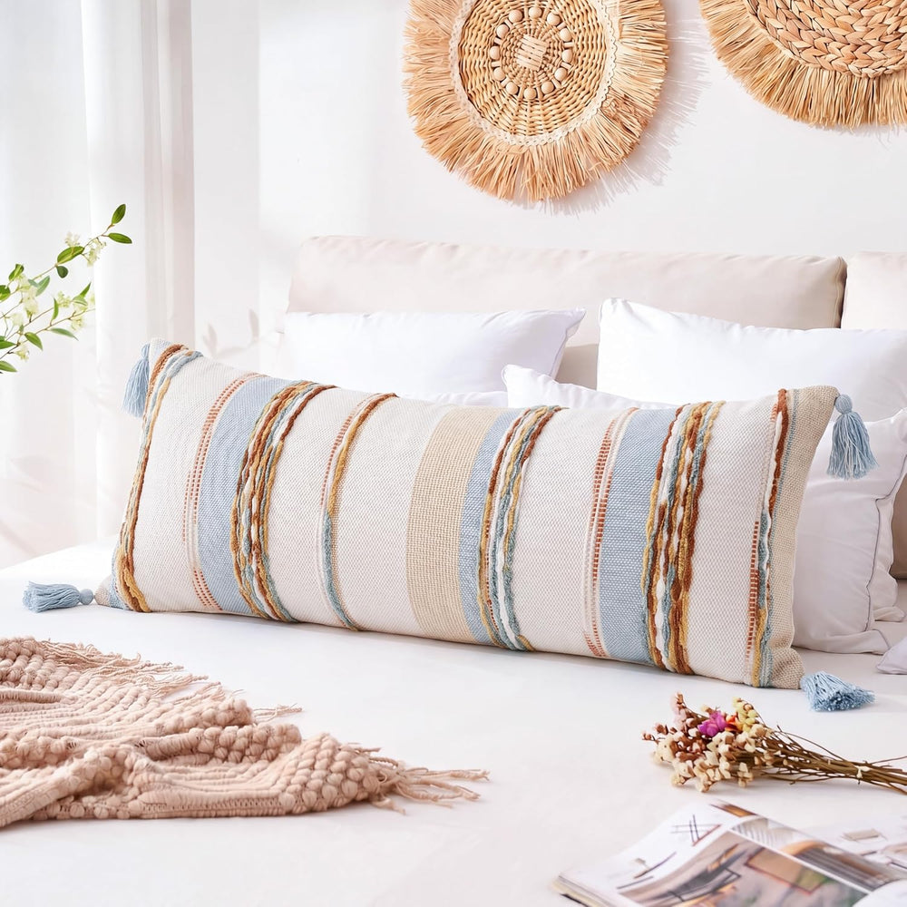 PANOD Boho Long Lumbar Throw Pillow Cover 16 x 36 Blue Brown, Chenille Moroca...