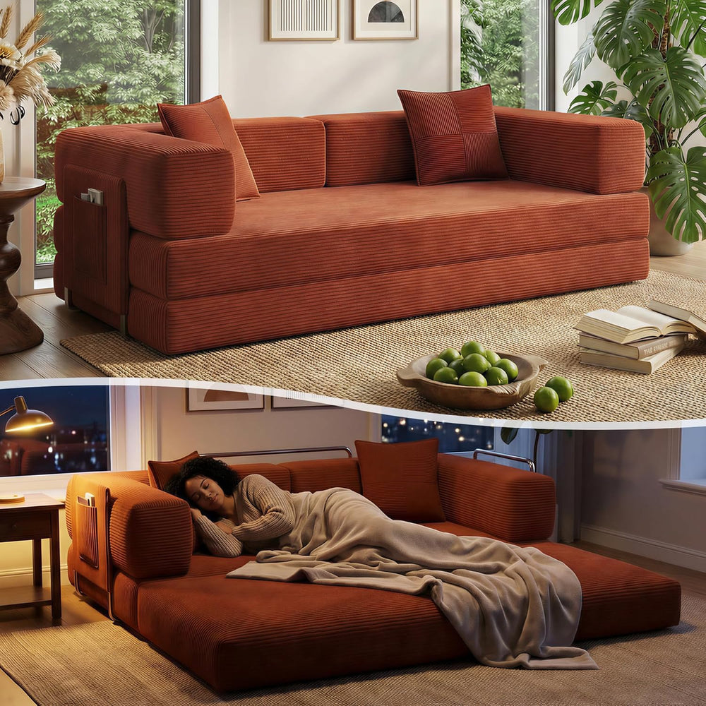 78.8" Couch for Living Room, Futon Sleeper Sofa Bed | Convertible Sofa B...