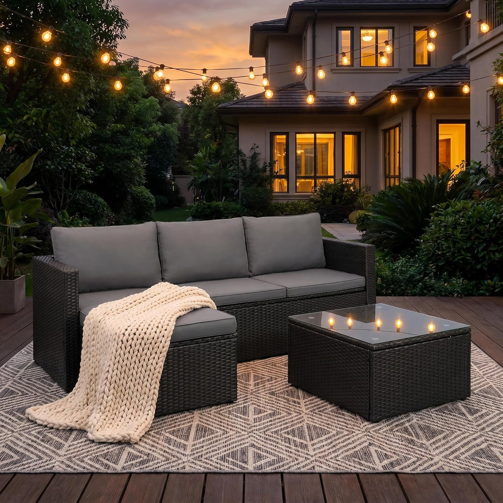 SUNLEI Patio Furniture Set with Detachable Soft Cushions, Outdoor PE Rattan P...