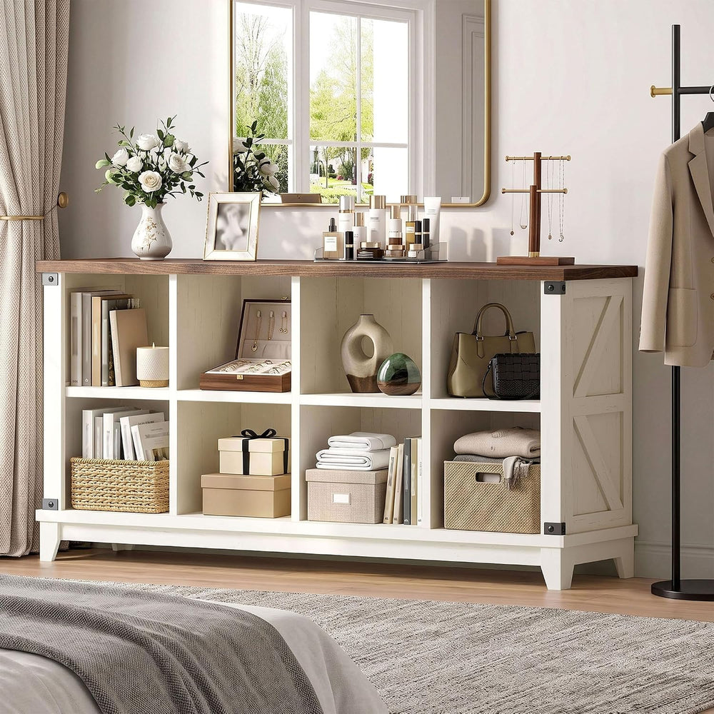 EnHomee Farmhouse 8 Cube Storage Organizer for Living Room, White