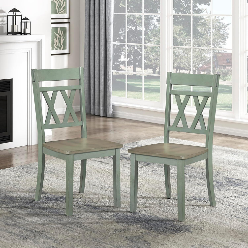 Lexicon Wood Dining Chair, Set of 2, Greywash/Antique Teal | Double Cross Bac...