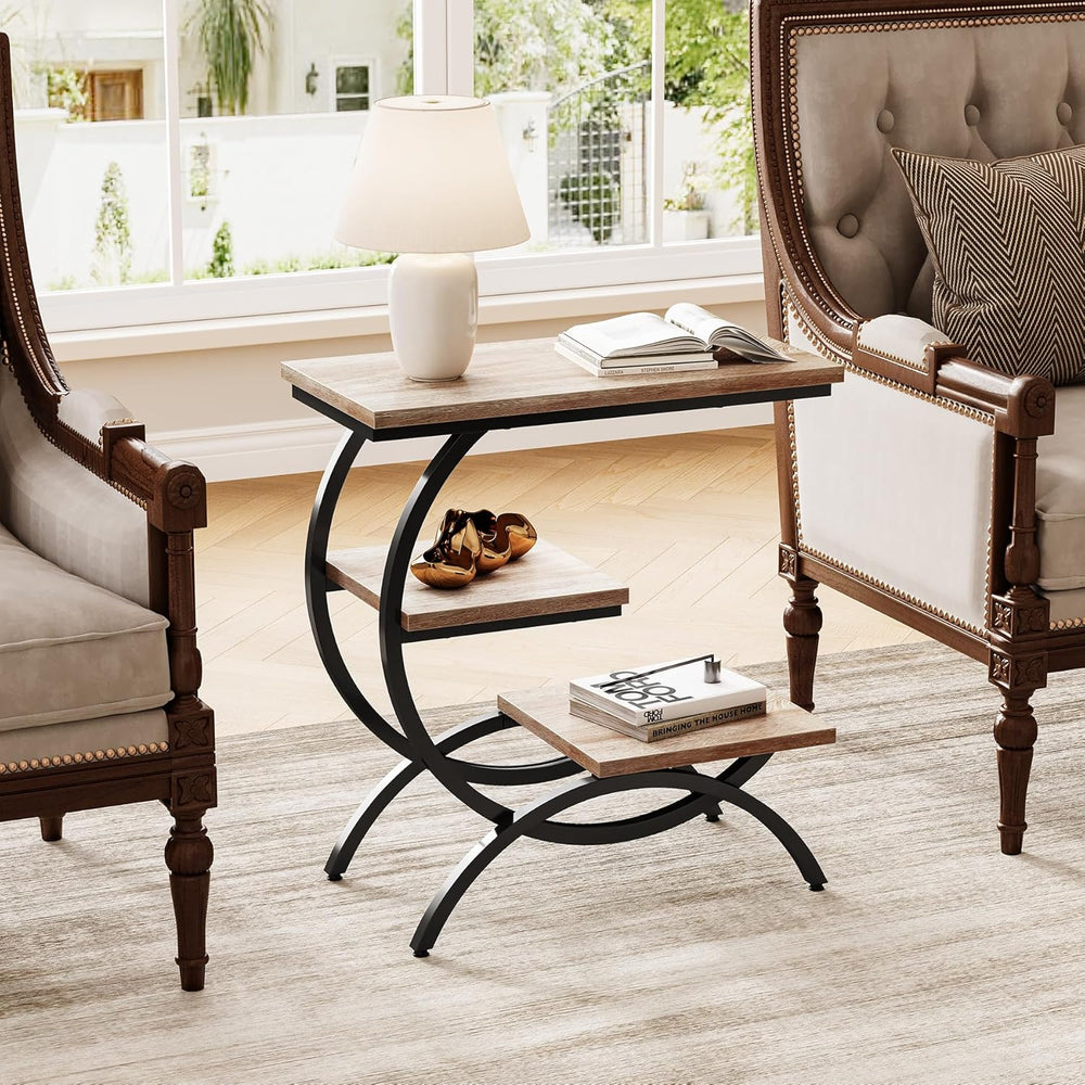LITTLE TREE End Table, Narrow End Table with 3 Storage Shelves, Industrial C-...