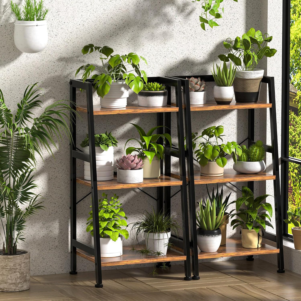 3-Tier Bookshelf, Ladder Shelf, Industrial Bookcase with Steel Frame, Metal S...