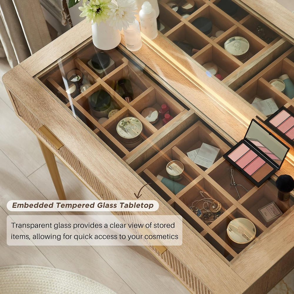 T4TREAM Fluted Makeup Vanity Desk with 36" HD Lighted Mirror, 48" B...