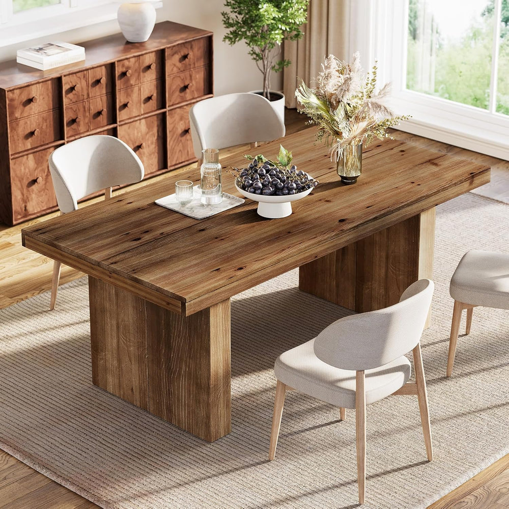 63" Solid Wood Dining Table for 4-6 People, Farmhouse Rectangle Kitchen ...