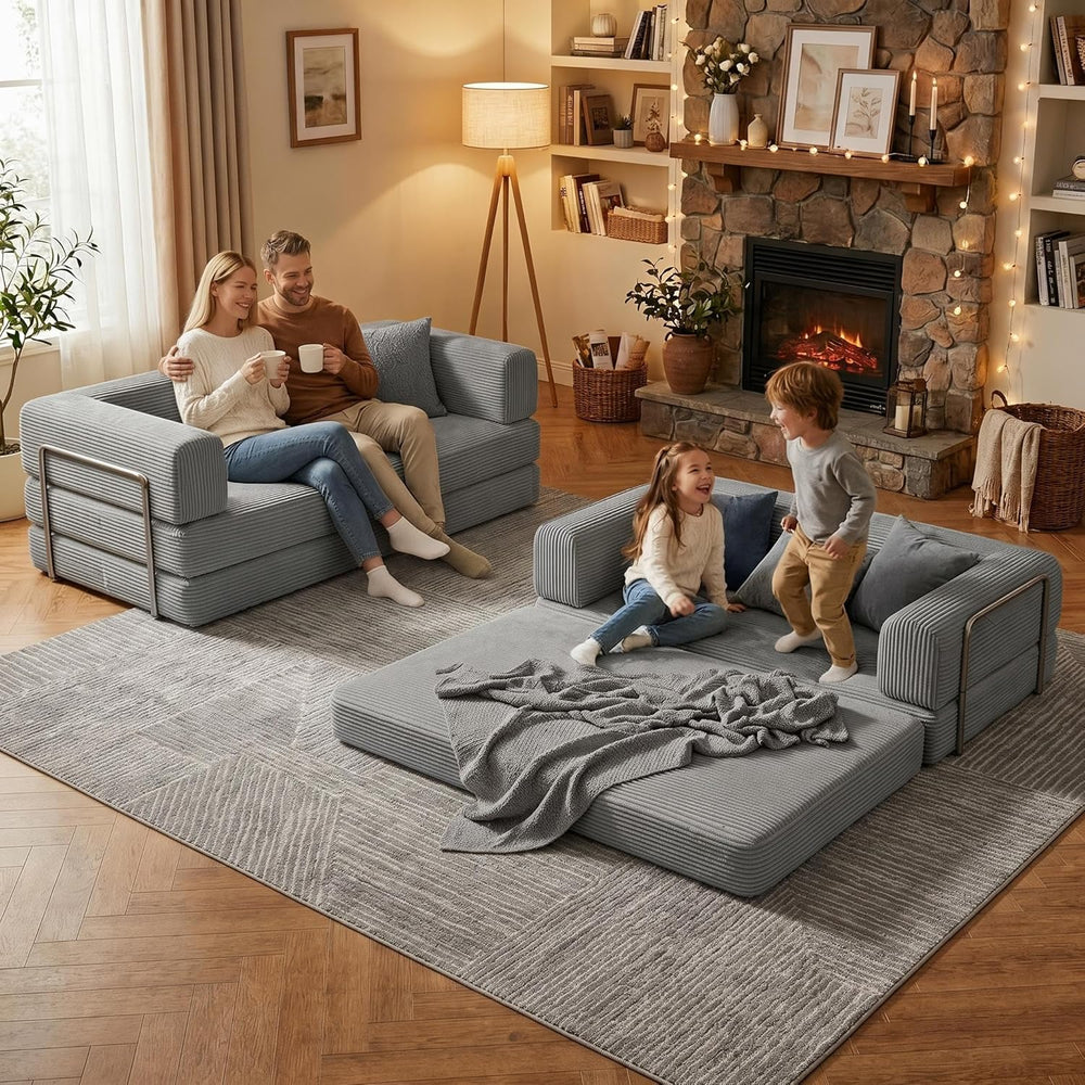 79" 5-in-1 Convertible Sleeper Sofa Bed, No Assembly Corduroy Modular Fu...