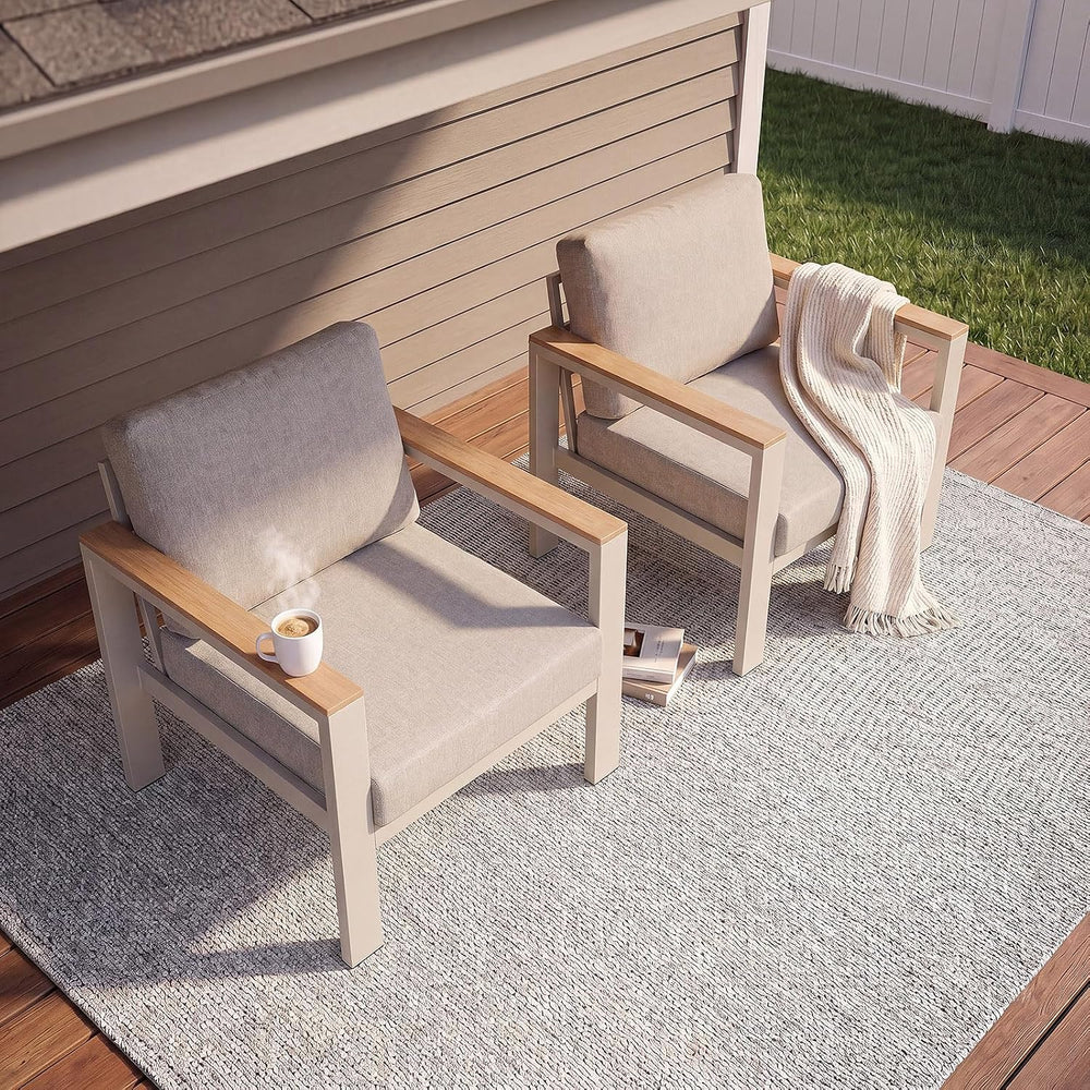 2PC Single Seat Aluminum Patio Chairs, Outdoor Furniture with 1.5mm Thick Pow...