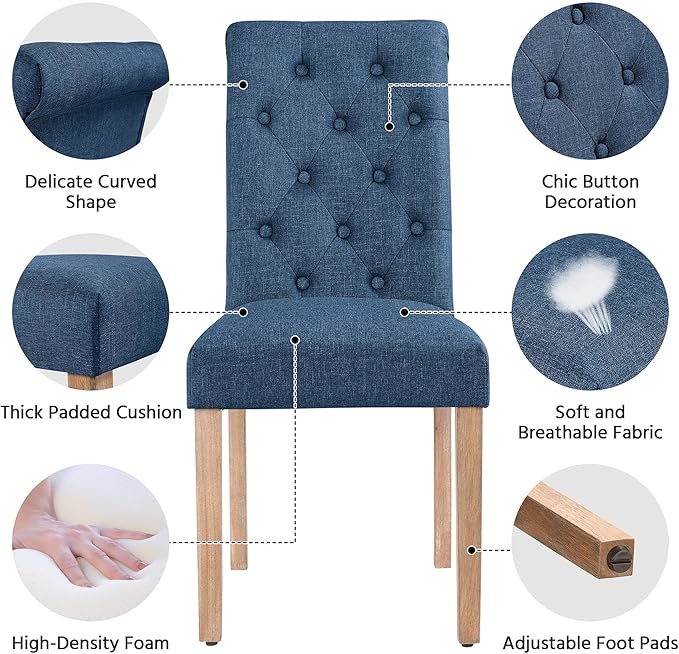 Yaheetech Dining Chairs Set of 6 Fabric Upholstered Dining Room Chairs with B...