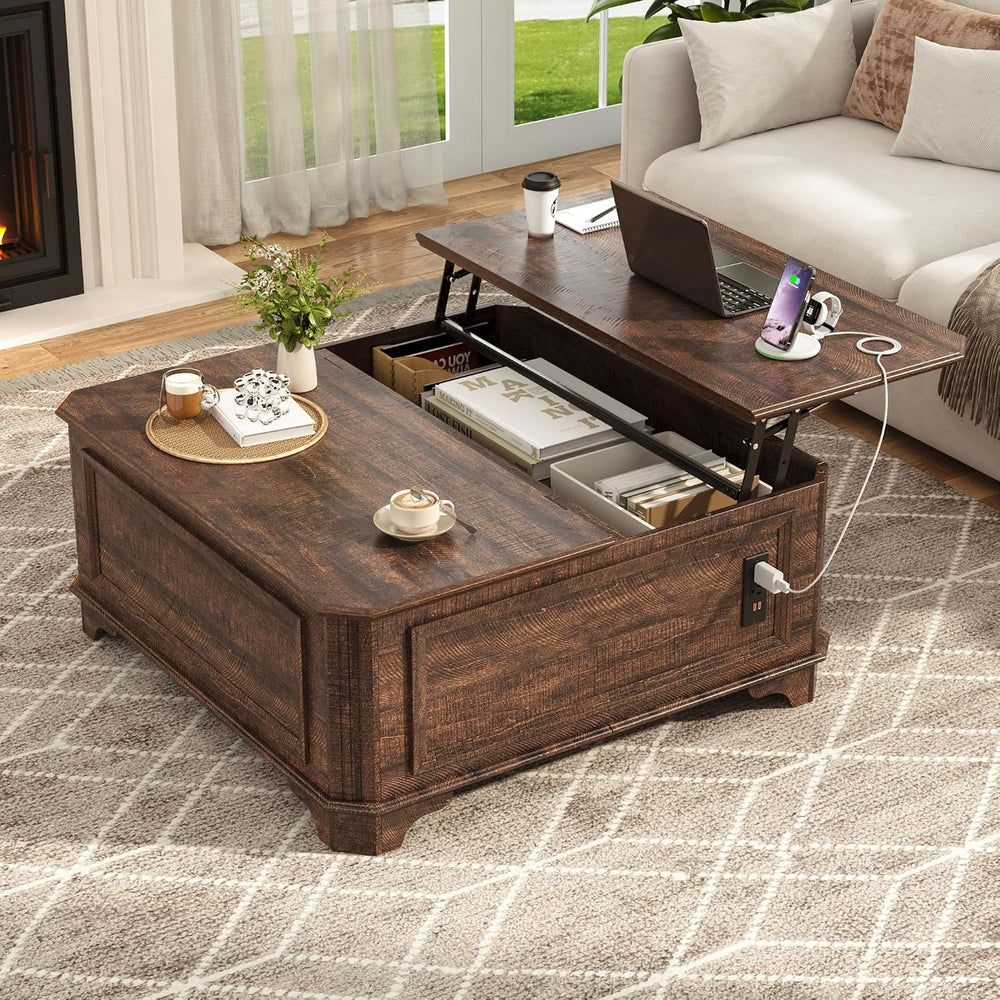40 Inch Coffee Tables for Living Room Farmhouse Lift Top with Charging Statio...