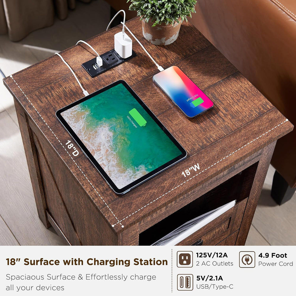 T4TREAM 18" Farmhouse Nightstand Set of 2, Reclaimed Barnwood | Charging...