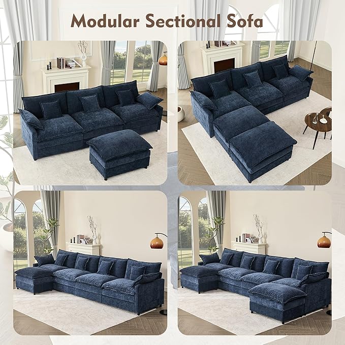 108" U Shaped Couch, Modular Sectional Sofa, 3-Seater Comfy Cloud Couch,...