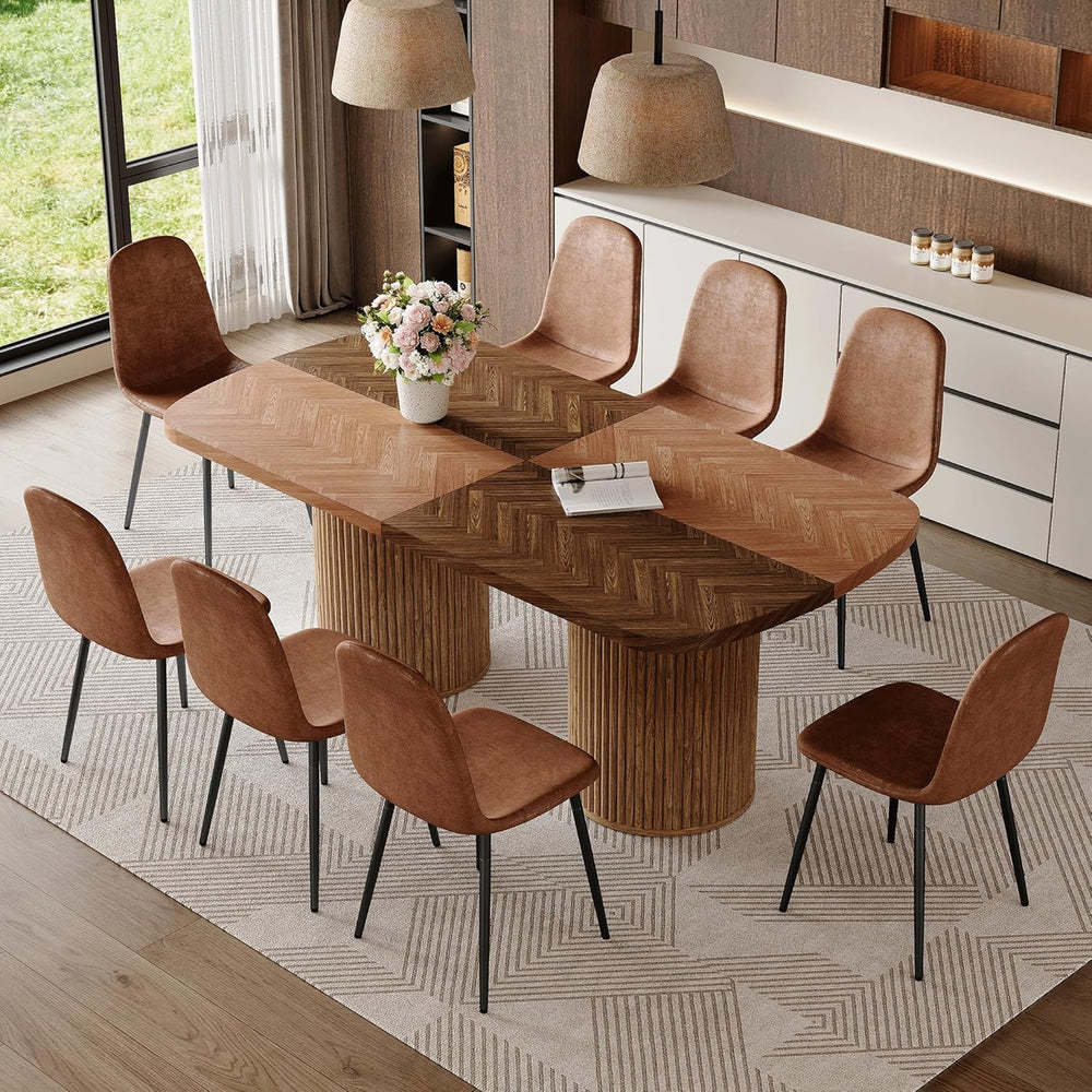 79" Dining Table Set for 8, 9 Piece Dining Table Set, Large Rectangular ...