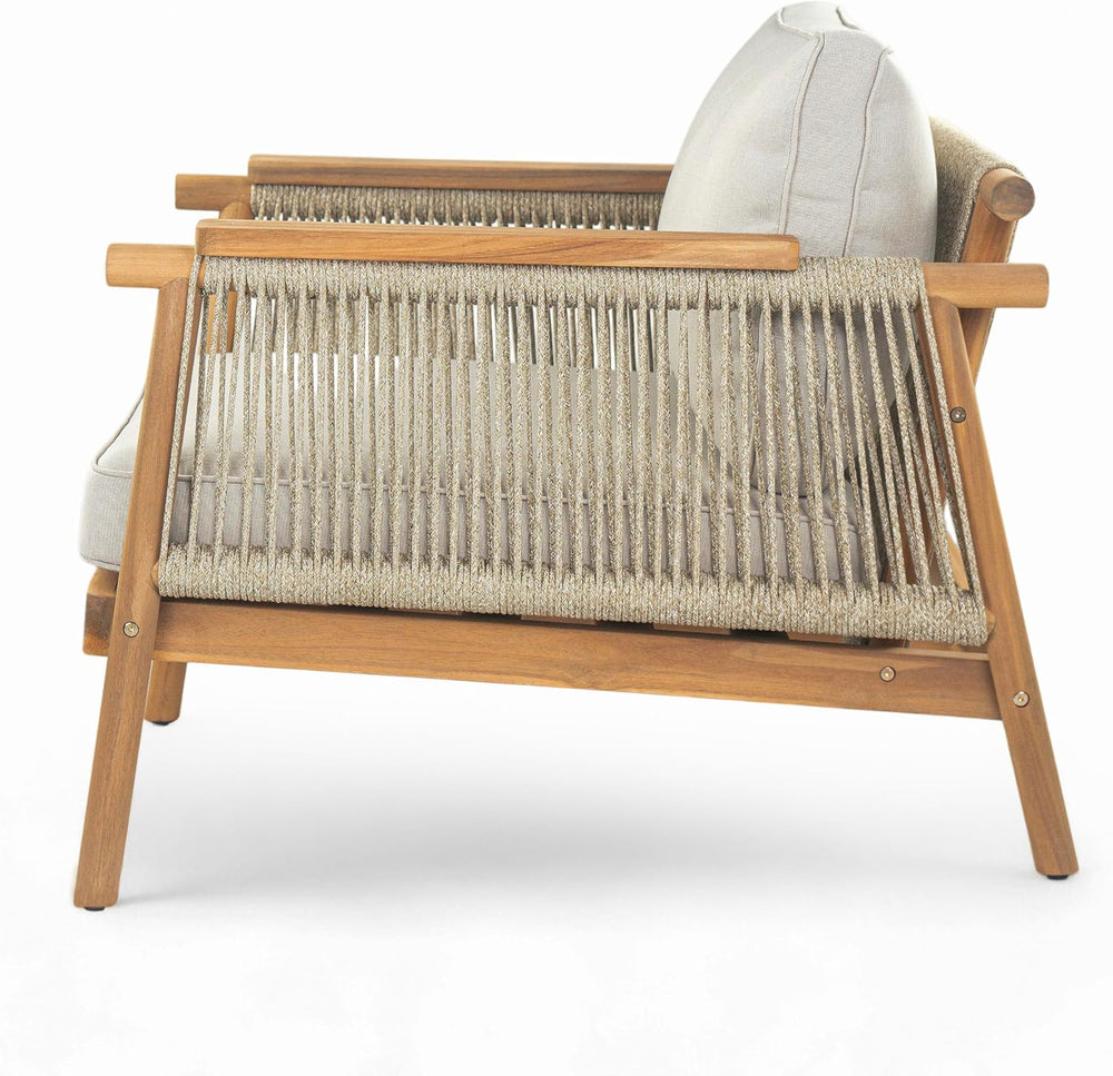Merax Outdoor Acacia Wood Lounge Chair w/Cushions Set of 2, Patio Club Chair ...