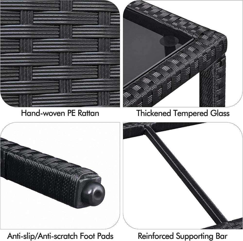 Yaheetech Outdoor Wicker Coffee Side Table with Tempered Glass Top, Black | A...